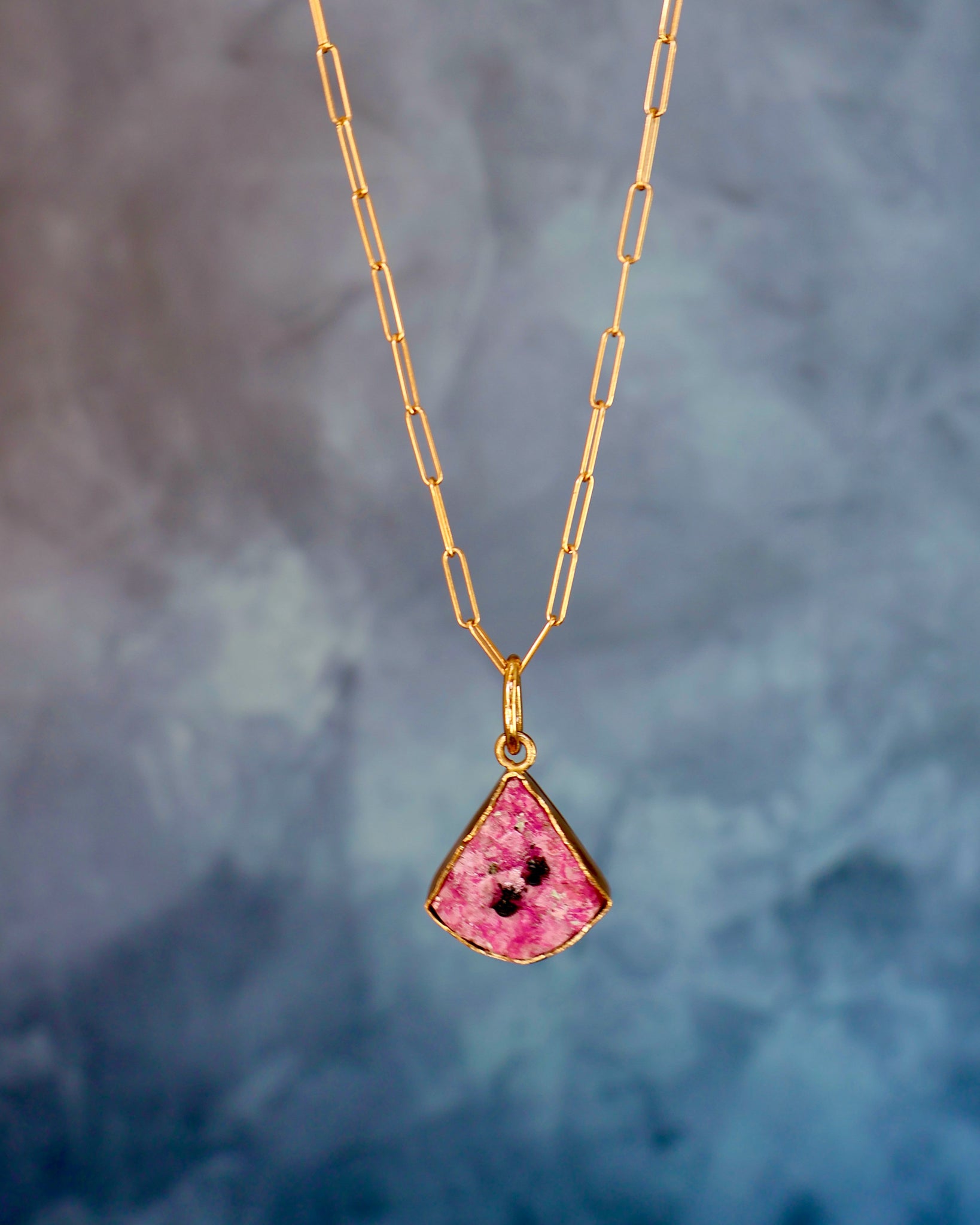 Cobalto Calcite & Gold Alchemia Pendant on Gold Fill Paperclip Chain WT156