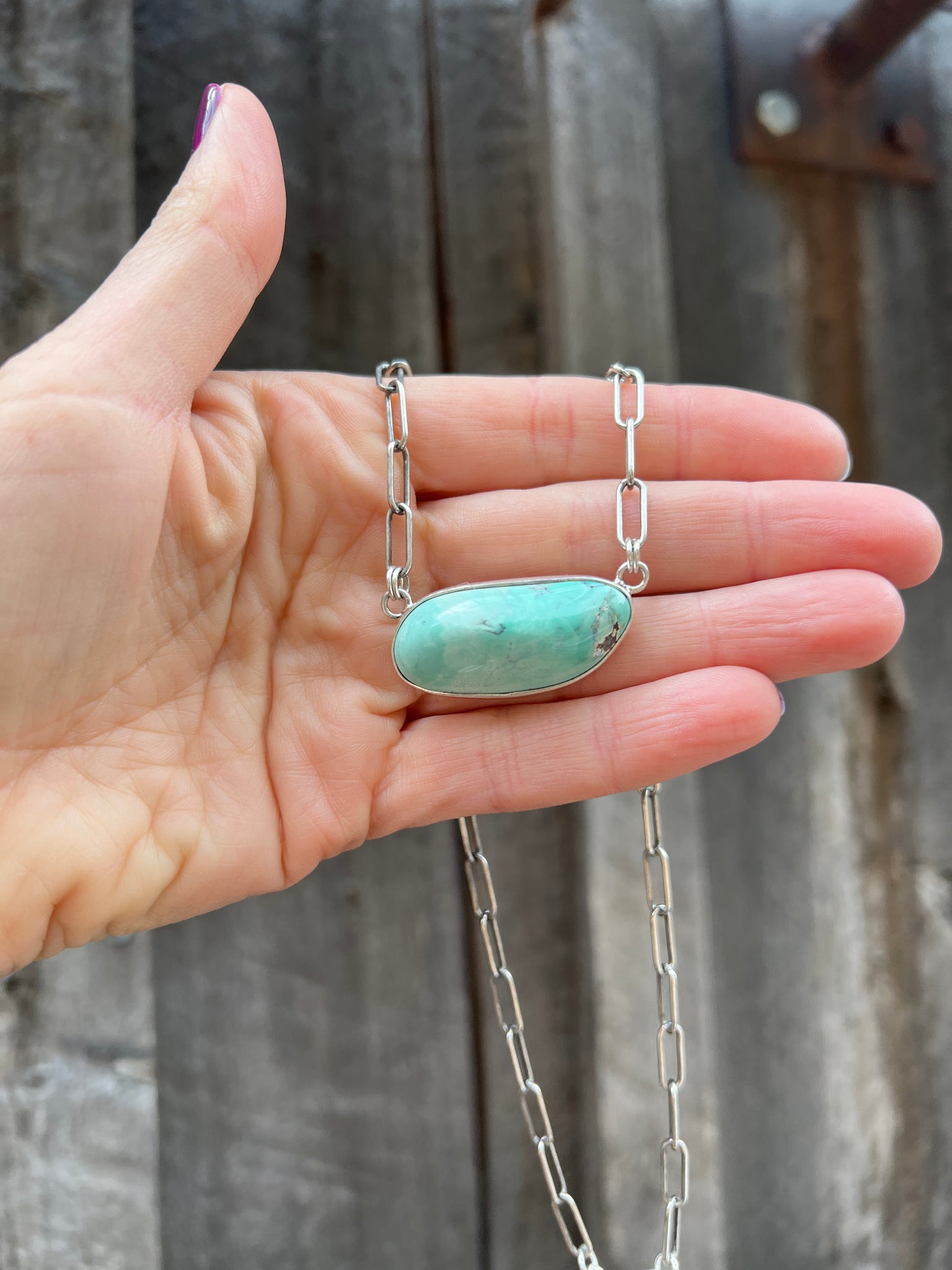 Varascite Paperclip Choker Necklace in Sterling Silver D51