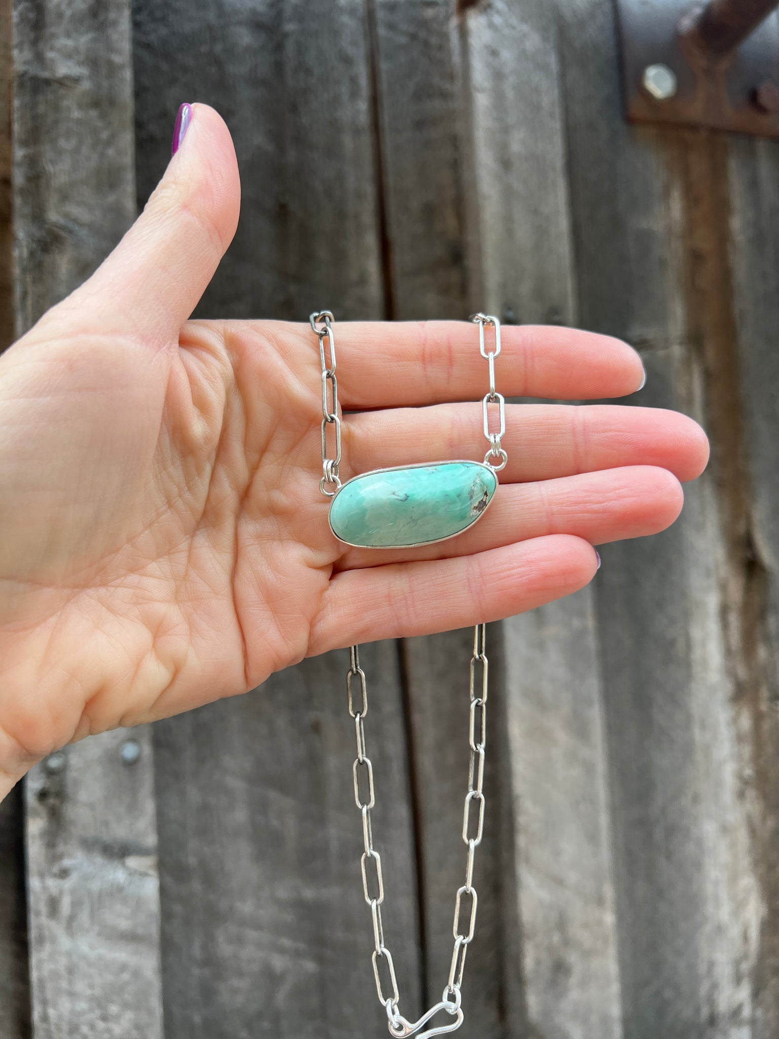 Varascite Paperclip Choker Necklace in Sterling Silver D51