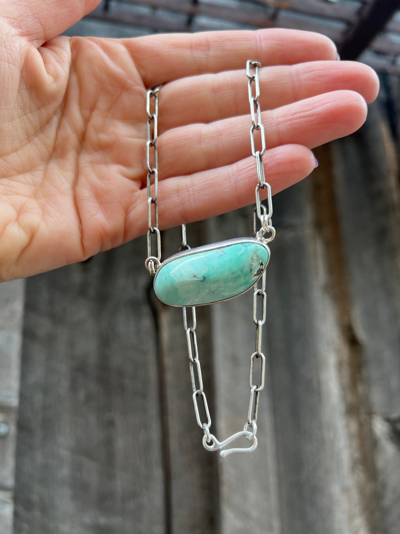 Varascite Paperclip Choker Necklace in Sterling Silver D51