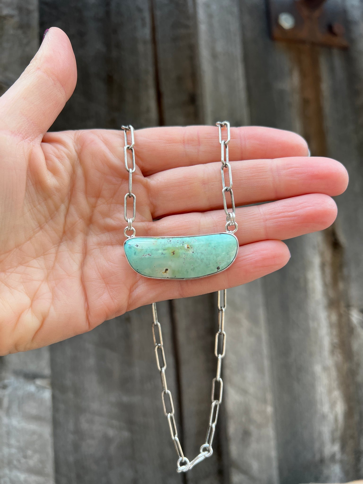 Varascite Paperclip Choker Necklace in Sterling Silver D53