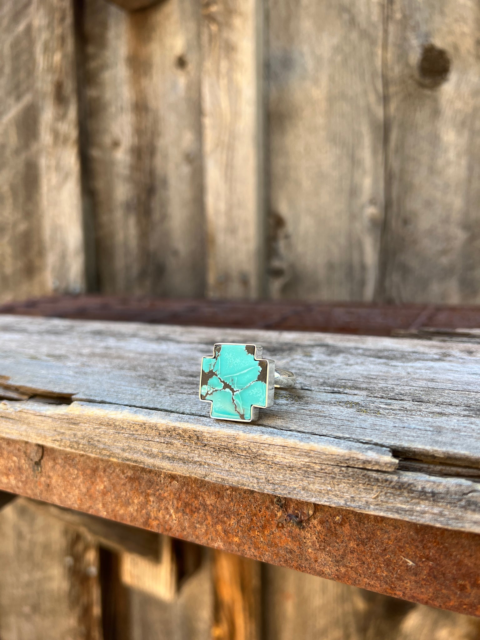 Turquoise alpine cross ring in Sterling Silver D21