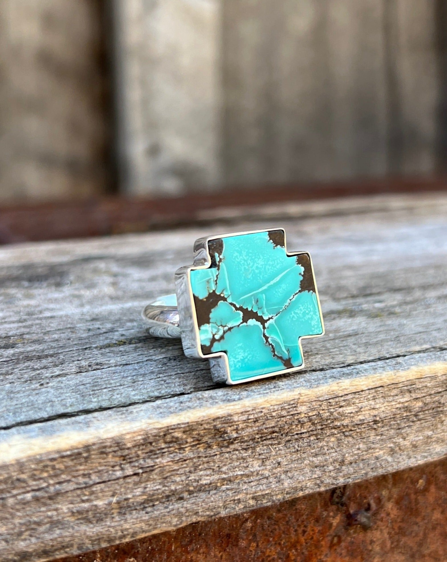 Turquoise alpine cross ring in Sterling Silver D21