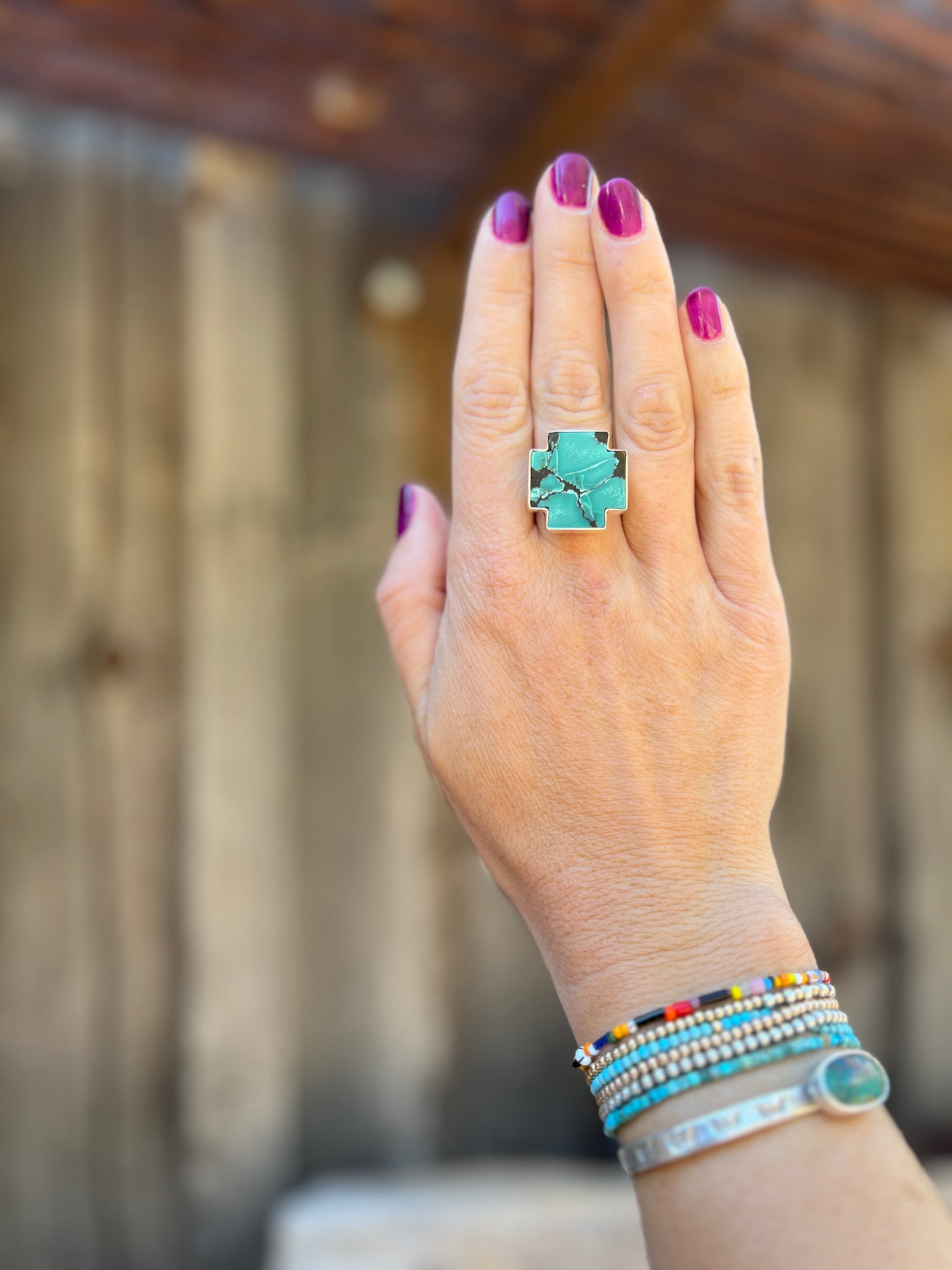Turquoise alpine cross ring in Sterling Silver D21