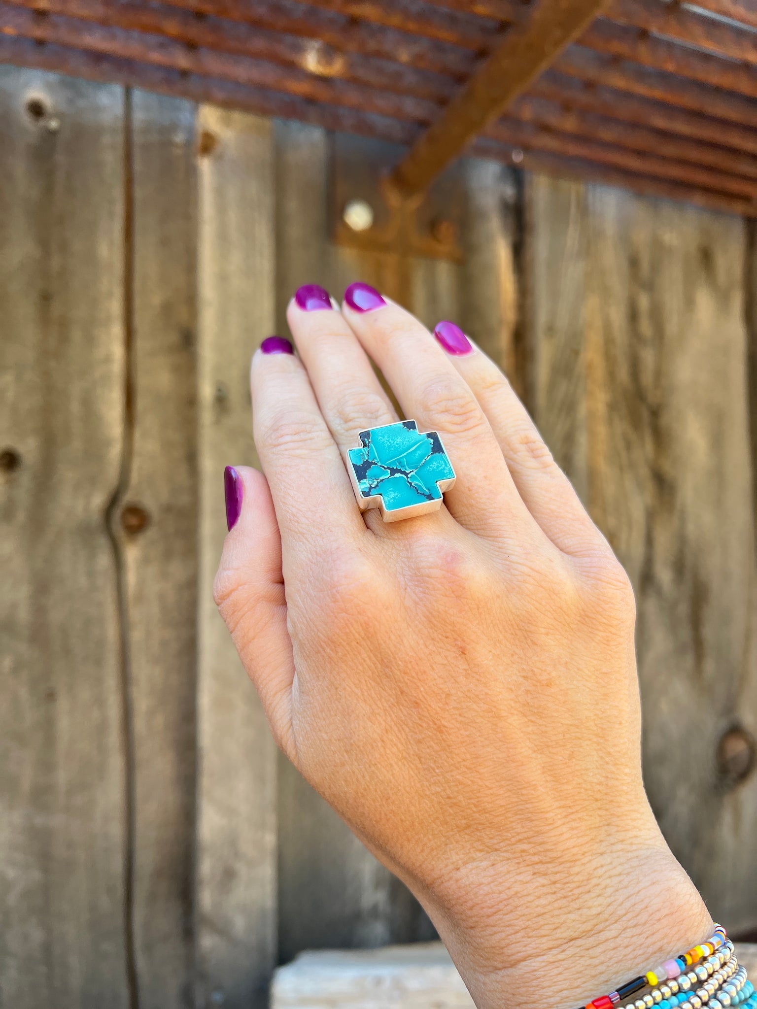Turquoise alpine cross ring in Sterling Silver D21