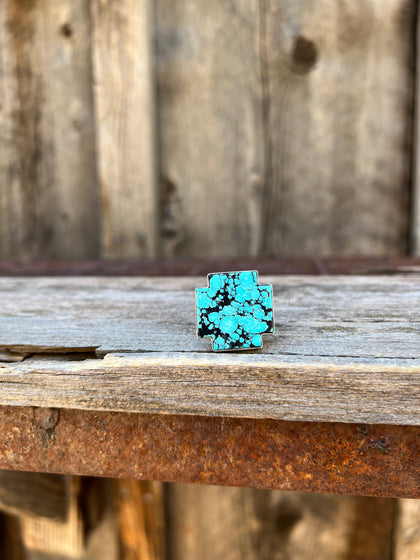 Turquoise alpine cross ring in Sterling Silver