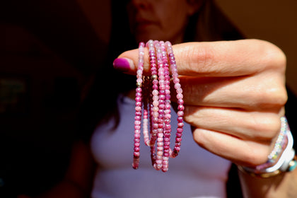 Pink & Gold Fill Beaded Stretch Bracelet