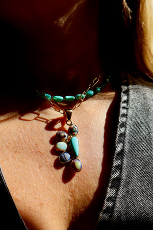 Wild Thistle Necklace Turquoise & Opal Pendant on Paperclip Chain WT159