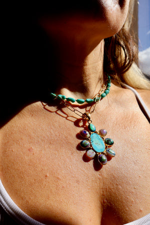 Campitos Turquoise Beaded Necklace on with Sterling Silver Beads WTTS