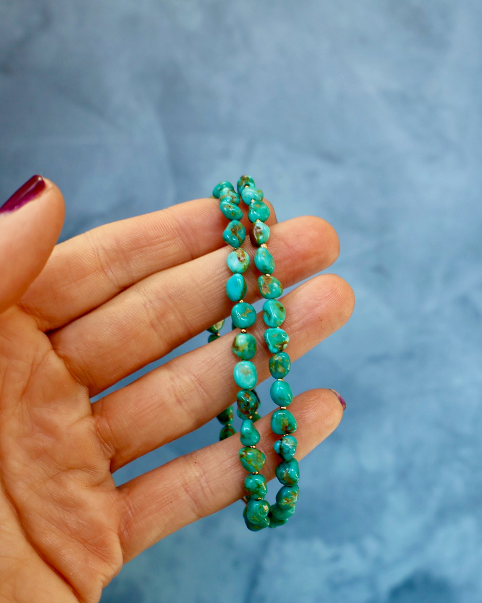 Sonoran Gold Turquoise Beaded Necklace on with gold beads WTTG