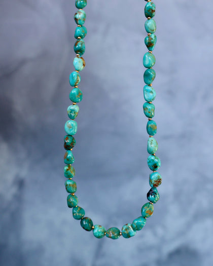 Sonoran Gold Turquoise Beaded Necklace on with gold beads WTTG