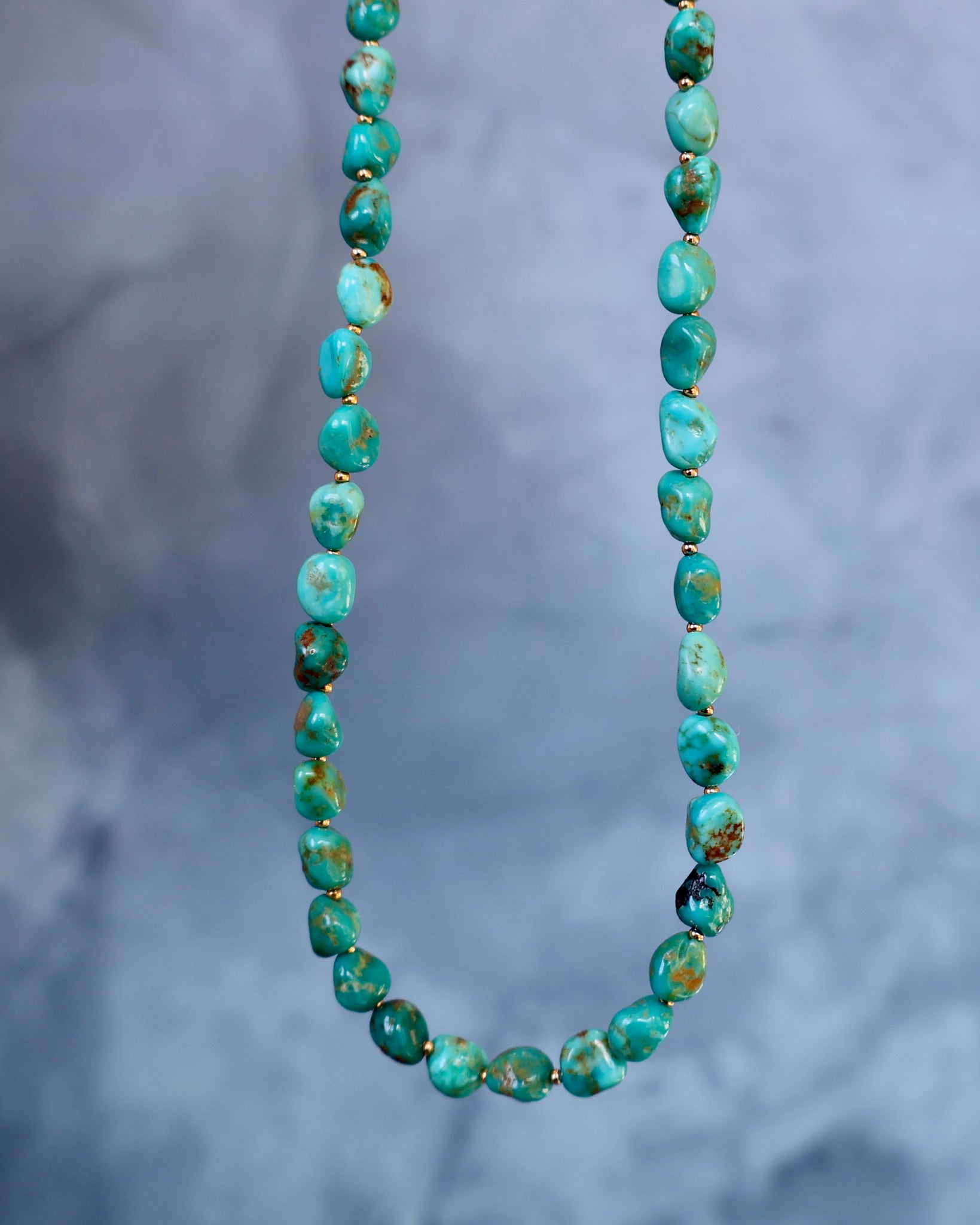Sonoran Gold Turquoise Beaded Necklace on with gold beads WTTG