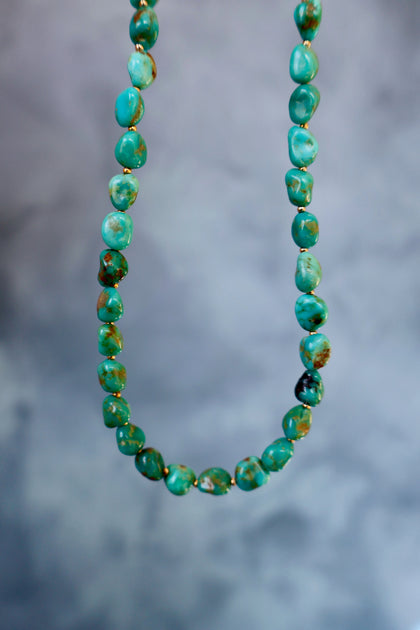 Sonoran Gold Turquoise Beaded Necklace on with gold beads WTTG