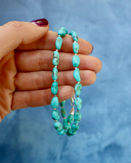 Campitos Turquoise Beaded Necklace on with Sterling Silver Beads WTTS