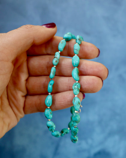 Campitos Turquoise Beaded Necklace on with Sterling Silver Beads WTTS