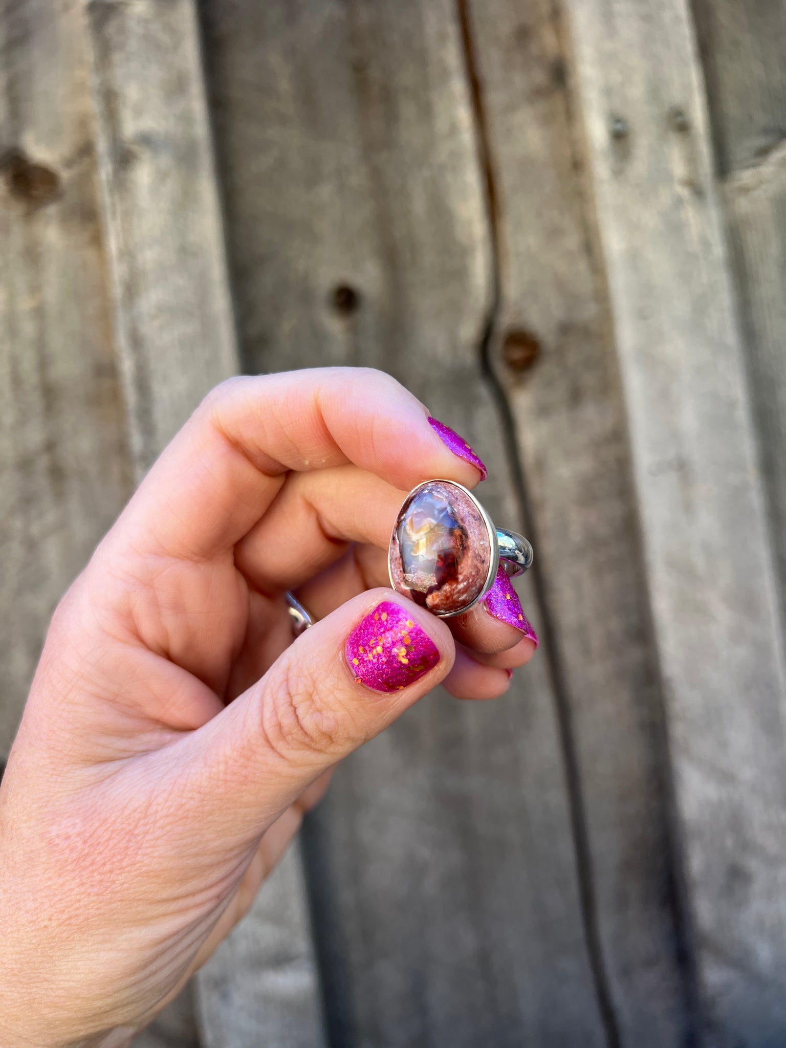 Cantera Opal & Sterling Silver Adjustable Ring D68
