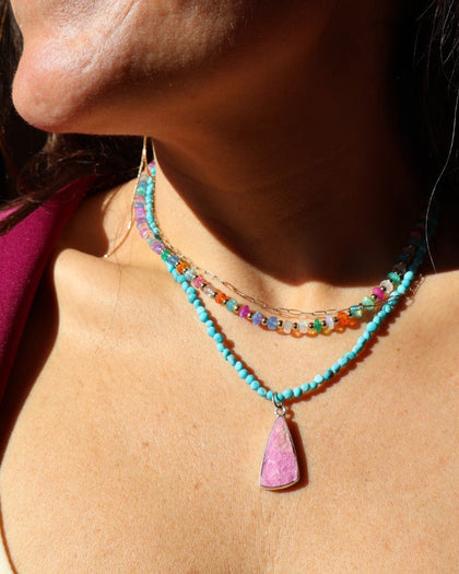Cobalto Calcite & Sterling Pendant on Campitos Turquoise beaded chain
