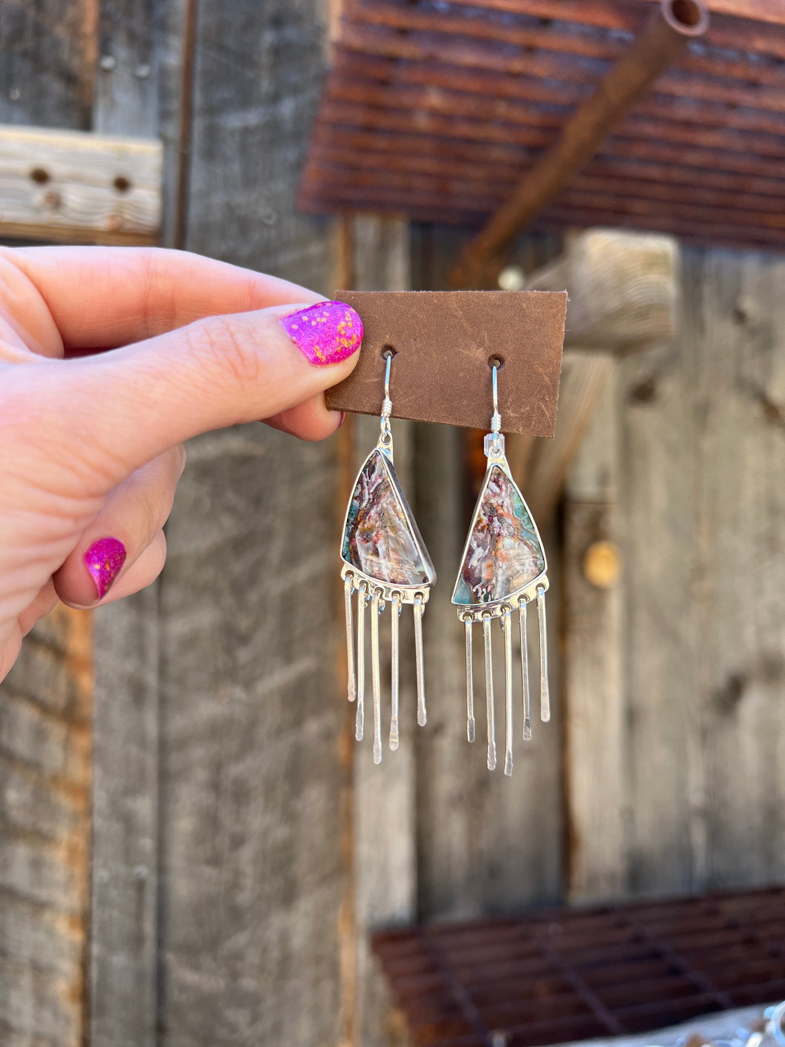 Copper-Chyrsocolla Sterling Silver Fringe Earring