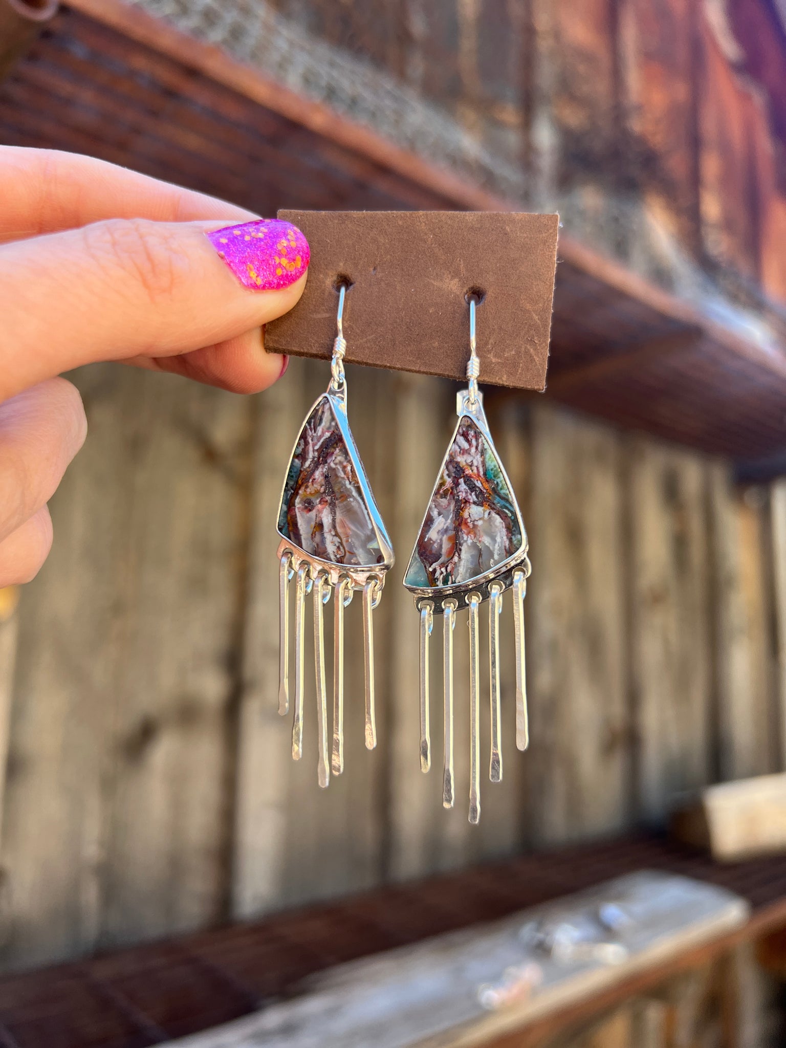 Copper-Chyrsocolla Sterling Silver Fringe Earring