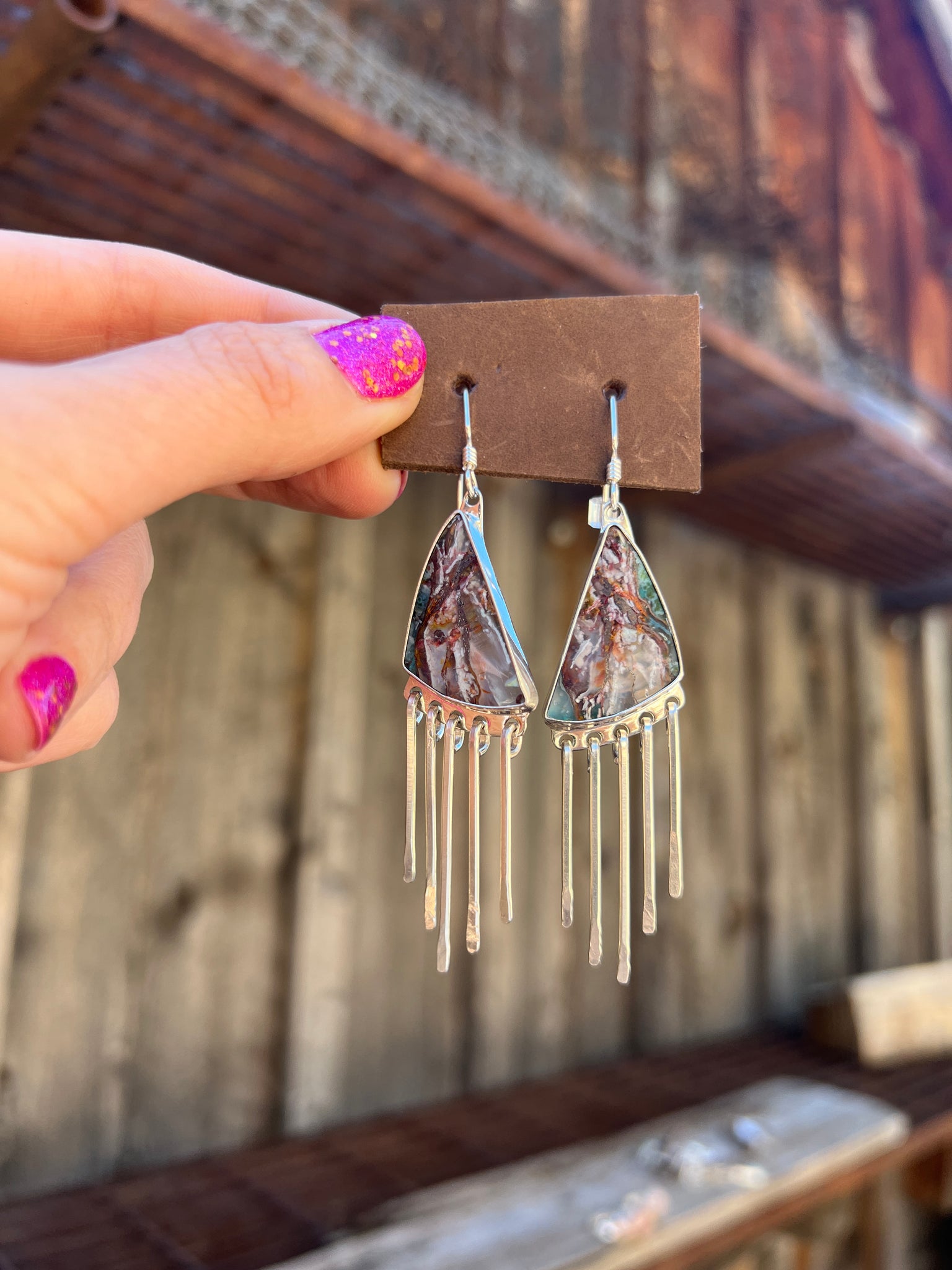 Copper-Chyrsocolla Sterling Silver Fringe Earring