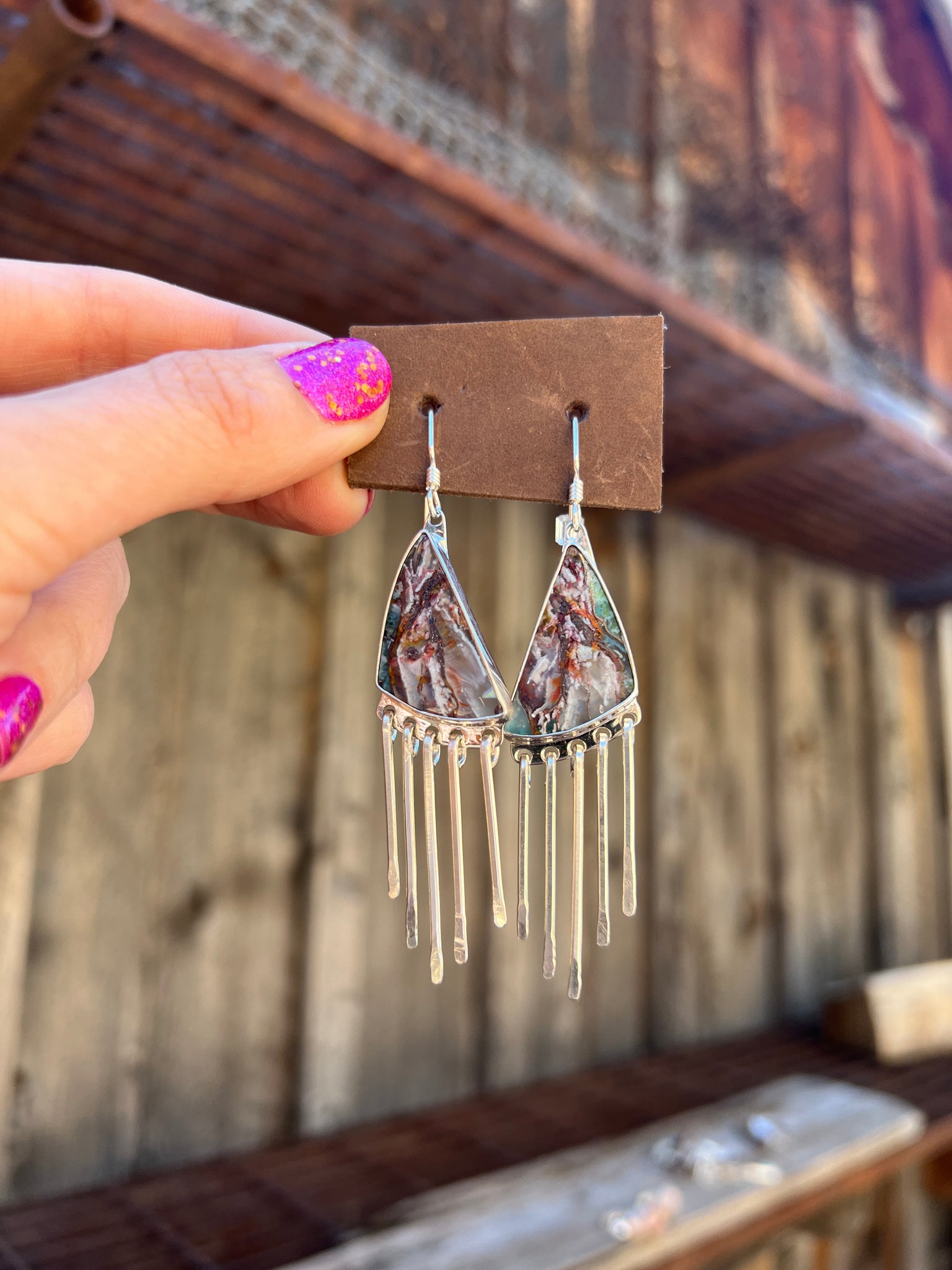 Copper-Chyrsocolla Sterling Silver Fringe Earring