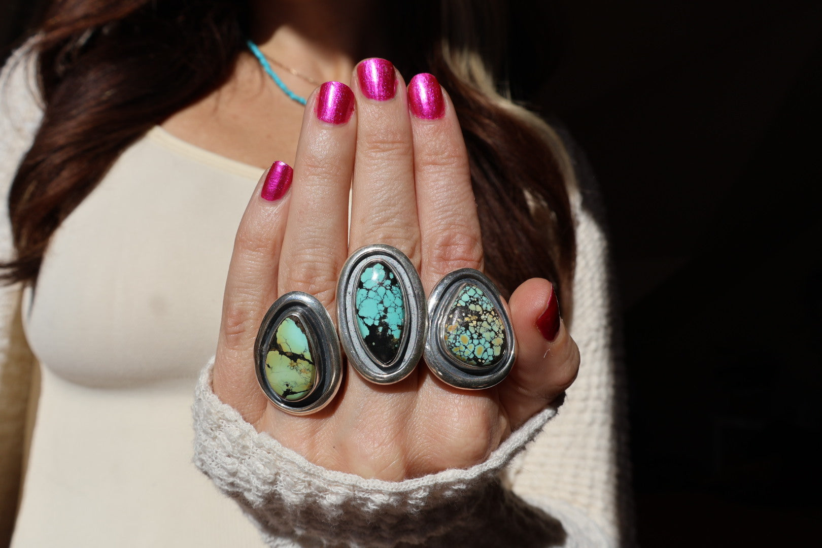 Cloud Mountain Turquoise Ring in Sterling Silver Adjustable H8