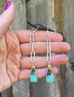 Peruvian Opal & Sterling Silver Paperclip Earring D65