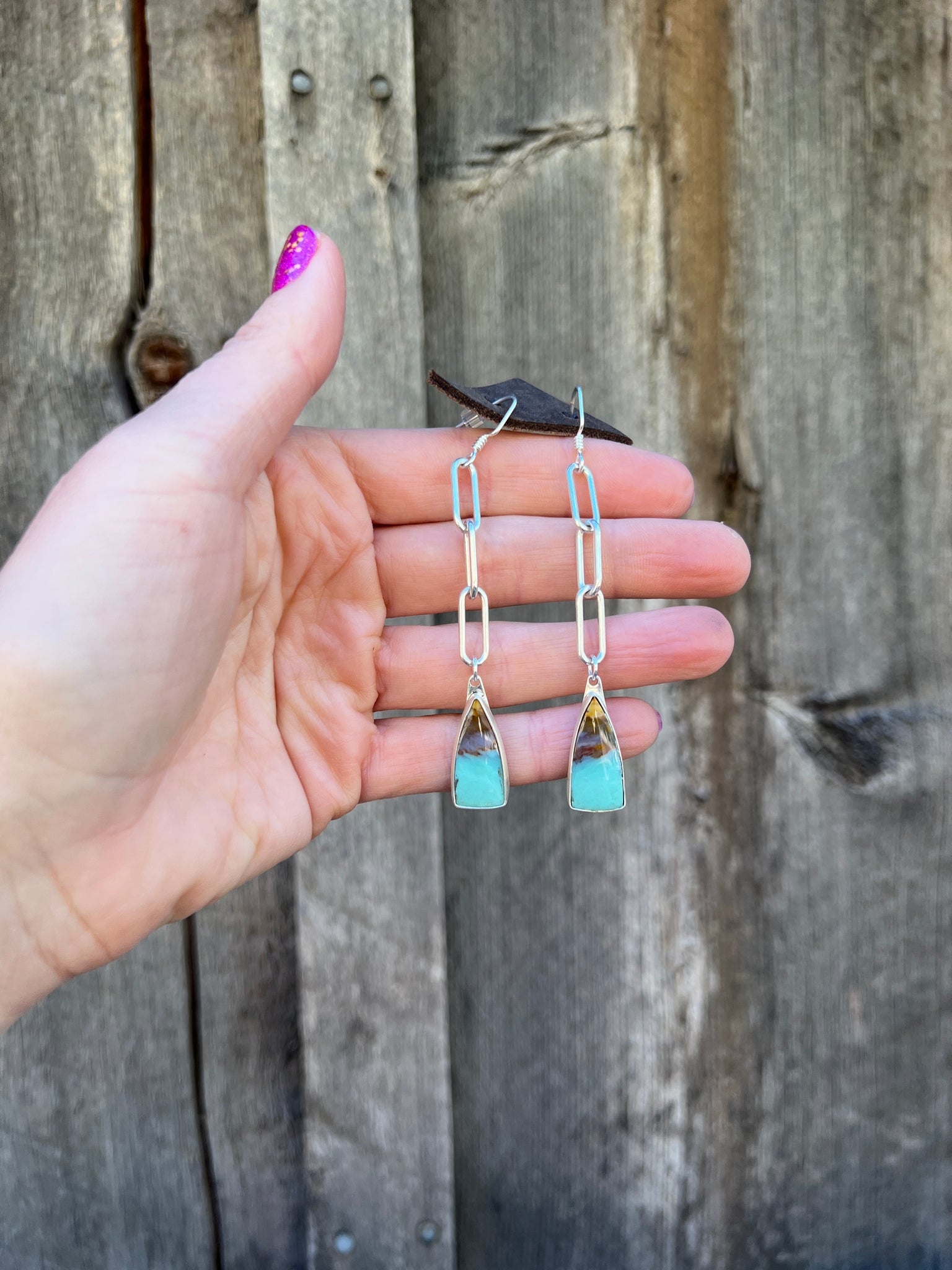 Peruvian Opal & Sterling Silver Paperclip Earring D65
