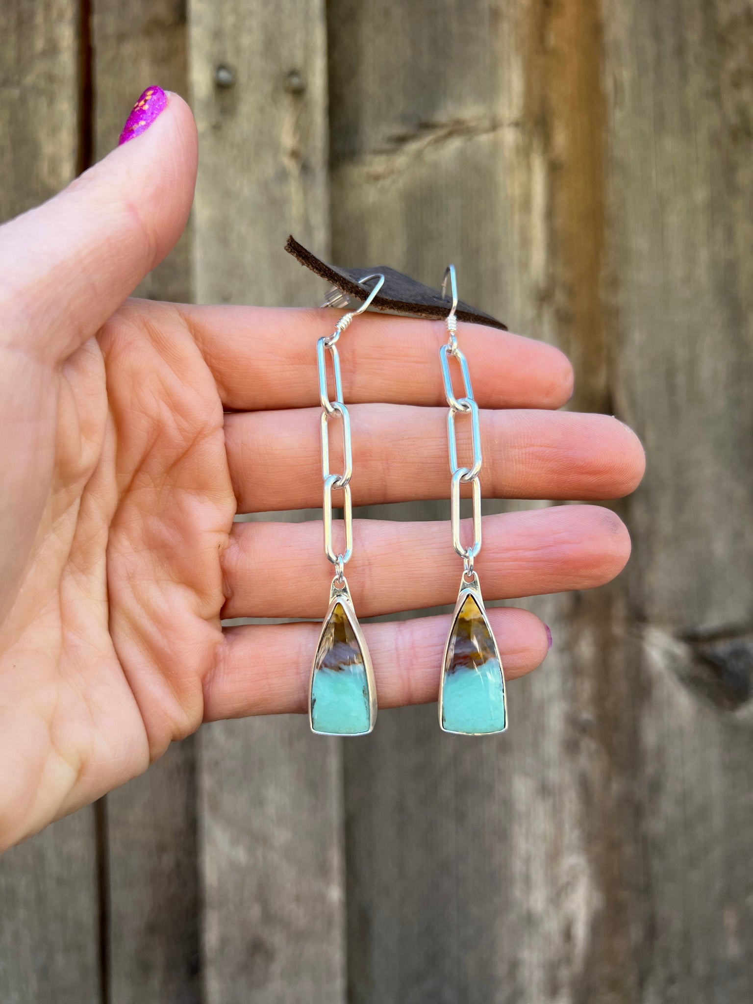 Peruvian Opal & Sterling Silver Paperclip Earring D65
