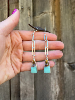 Peruvian Opal & Sterling Silver Paperclip Earring D65