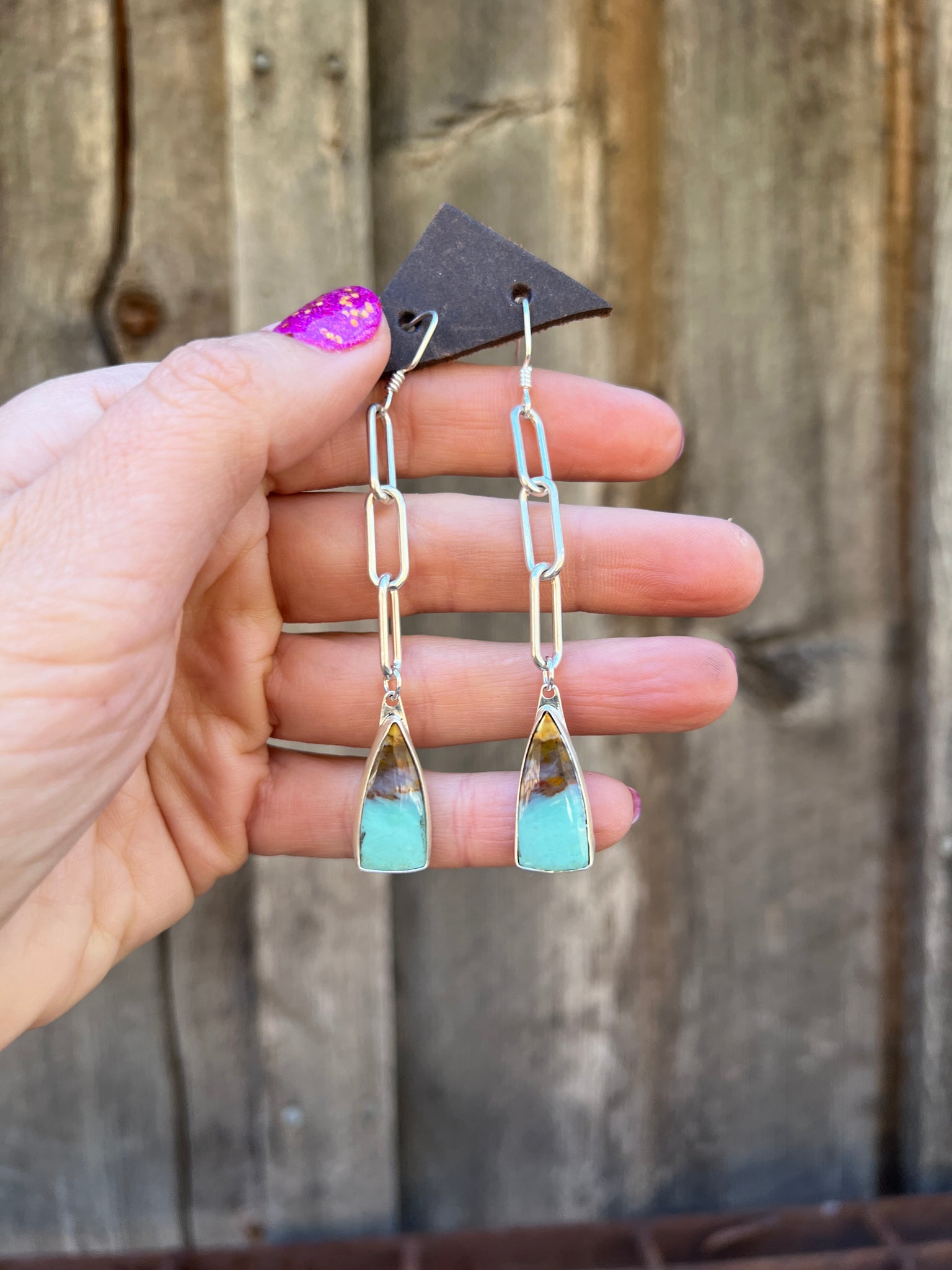 Peruvian Opal & Sterling Silver Paperclip Earring D65