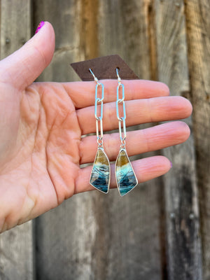 Opalized Wood & Sterling Silver Paperclip Earring D66