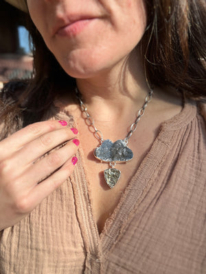 Lightning Storm Necklace- Druzy & Pyrite in Sterling Silver D81