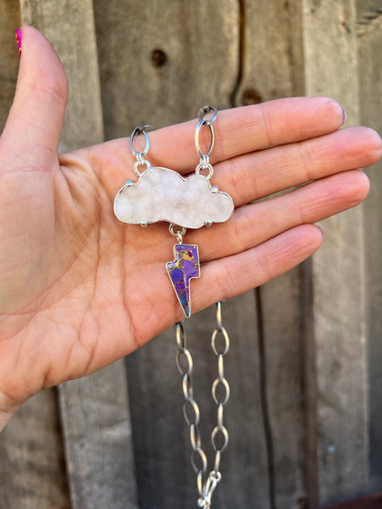 Lightning Storm Necklace- Druzy & Mojave Turquoise in Sterling Silver