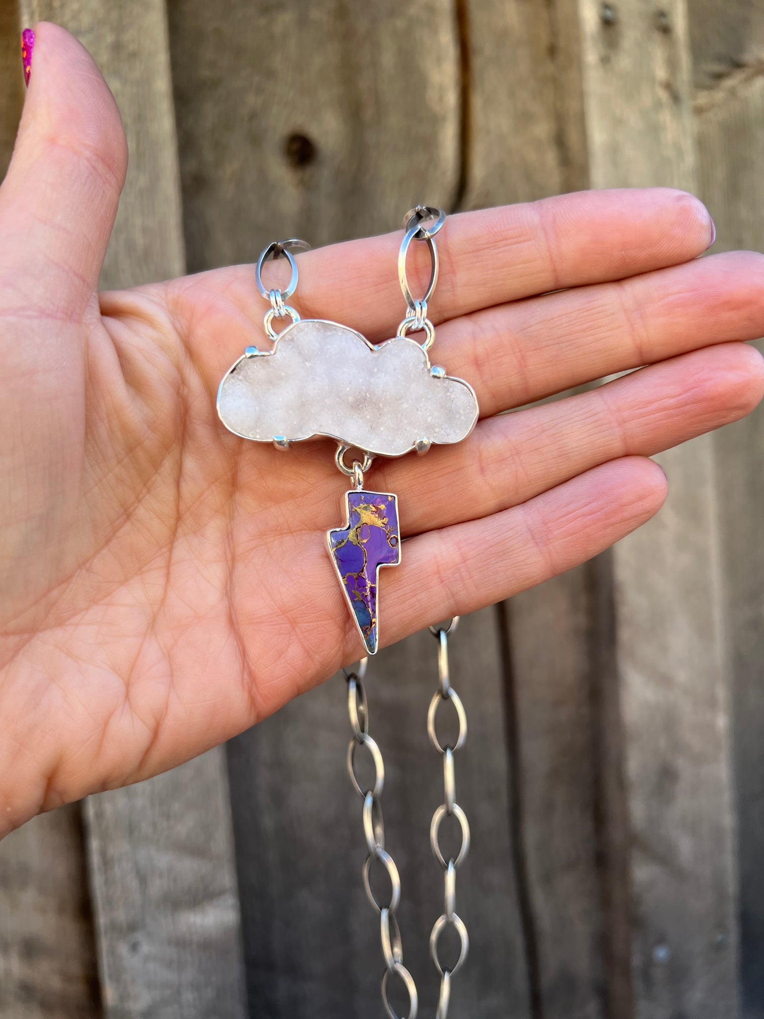 Lightning Storm Necklace- Druzy & Mojave Turquoise in Sterling Silver D80