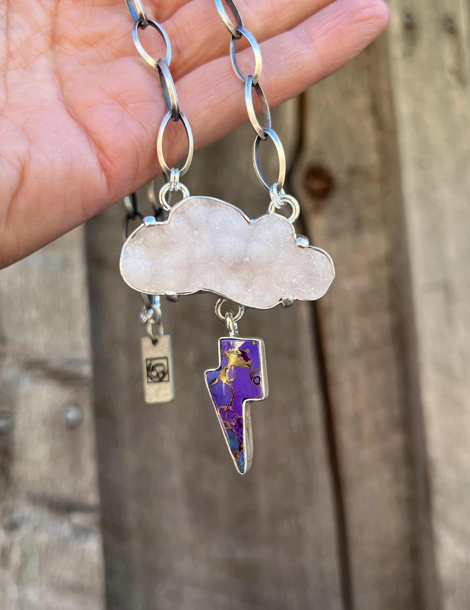 Lightning Storm Necklace- Druzy & Mojave Turquoise in Sterling Silver D80