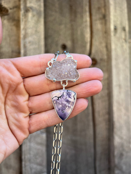 Lightning Storm Necklace- Druzy & Tiffany Stone in Sterling Silver