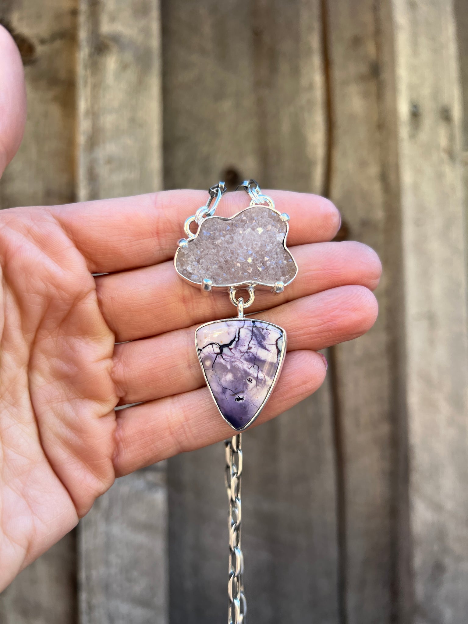 Lightning Storm Necklace- Druzy & Tiffany Stone in Sterling Silver D82