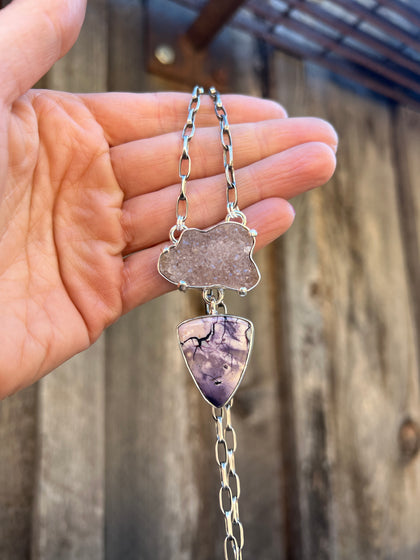 Lightning Storm Necklace- Druzy & Tiffany Stone in Sterling Silver