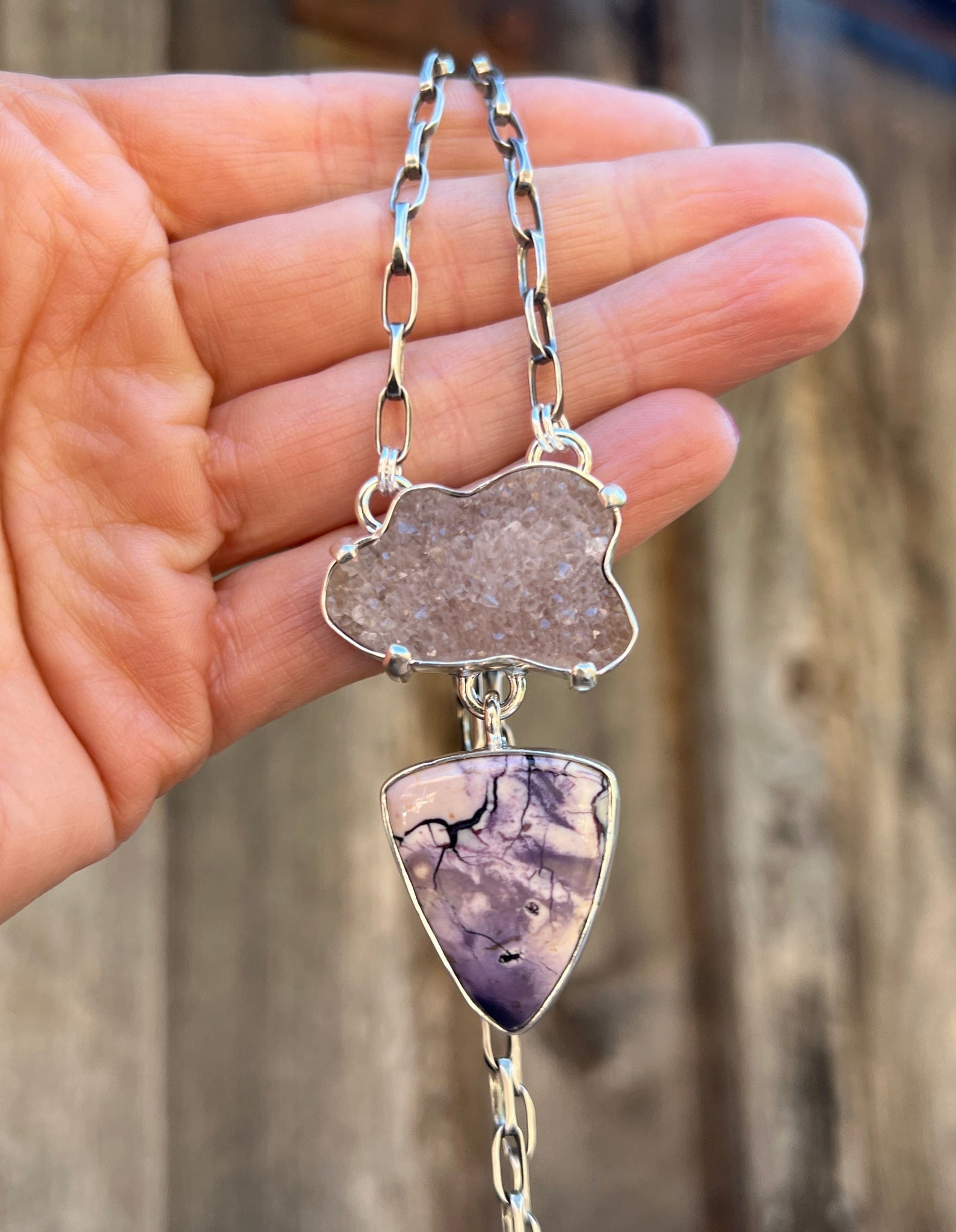 Lightning Storm Necklace- Druzy & Tiffany Stone in Sterling Silver D82