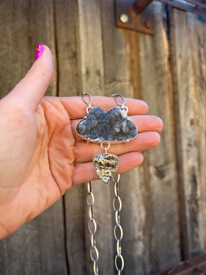 Lightning Storm Necklace- Druzy & Pyrite in Sterling Silver