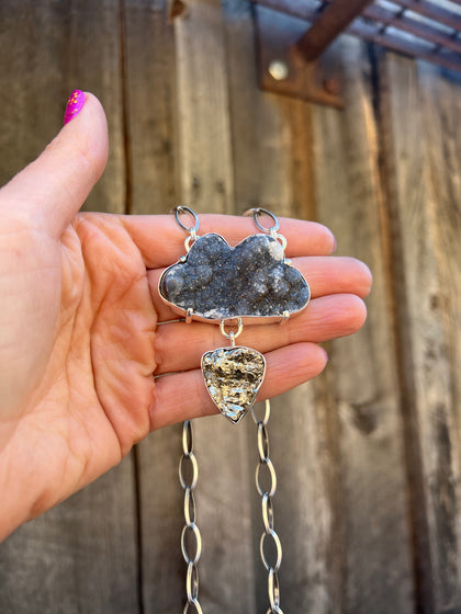 Lightning Storm Necklace- Druzy & Pyrite in Sterling Silver