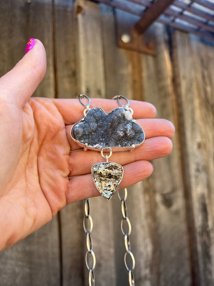 Lightning Storm Necklace- Druzy & Pyrite in Sterling Silver