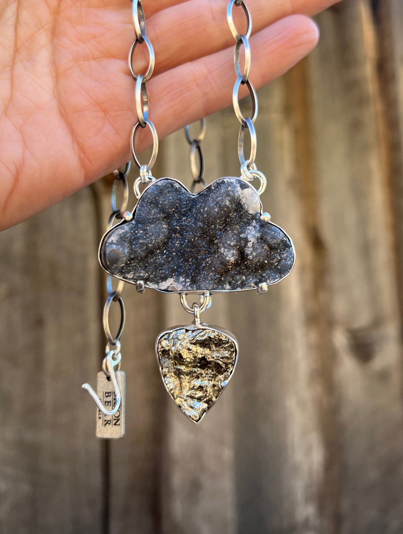 Lightning Storm Necklace- Druzy & Pyrite in Sterling Silver D81