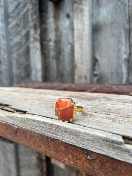Red Creek Jasper ring in Gold Alchemia