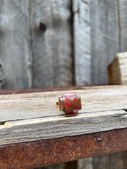 Red Creek Jasper ring in Gold Alchemia