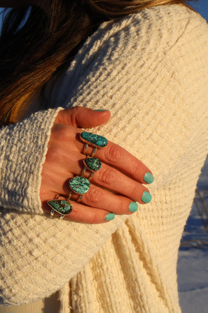 Hubei Turquoise Double Band Ring in Sterling Silver Adjustable H3