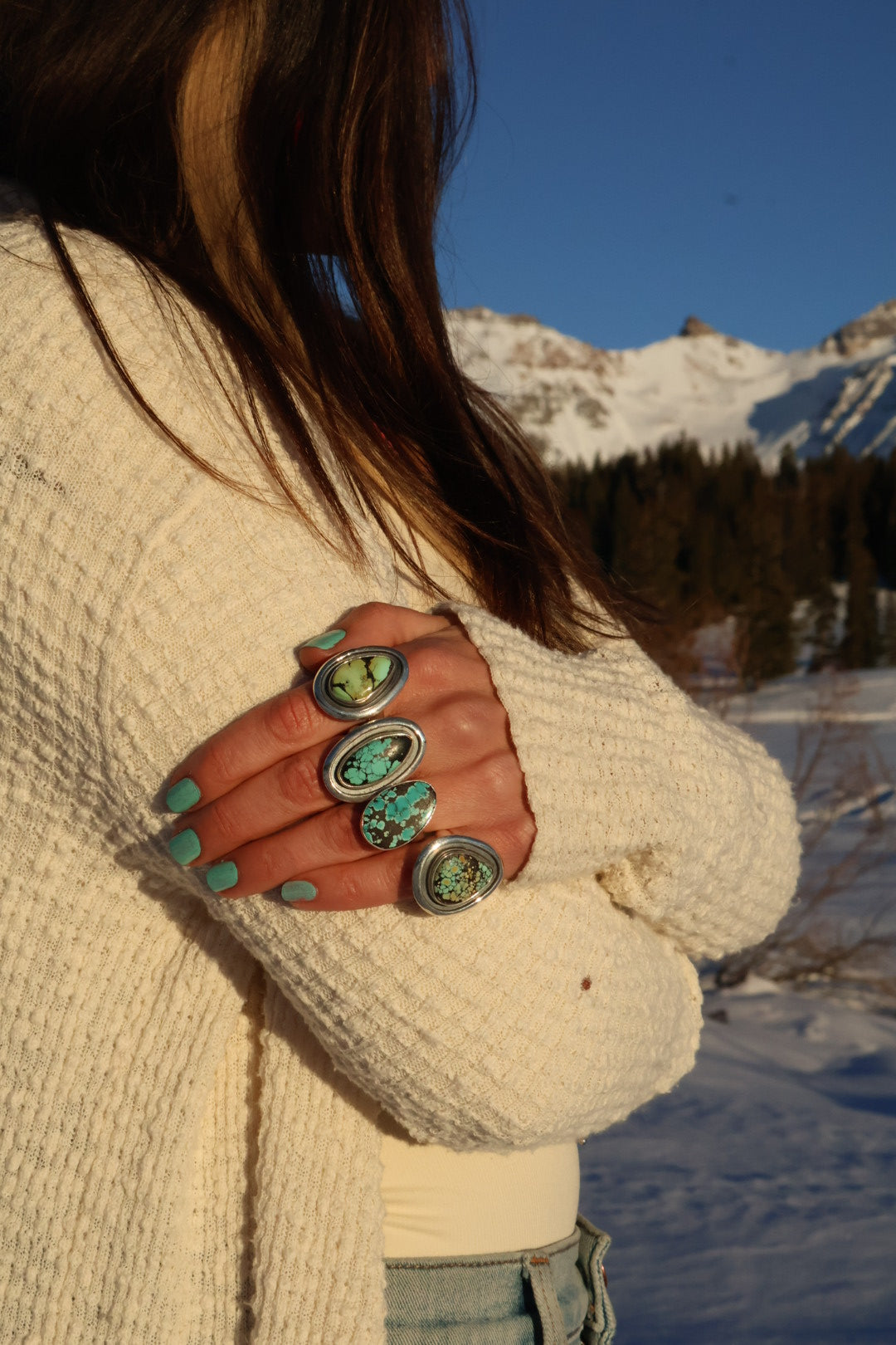 Qingu Turquoise Ring in Sterling Silver Adjustable H9