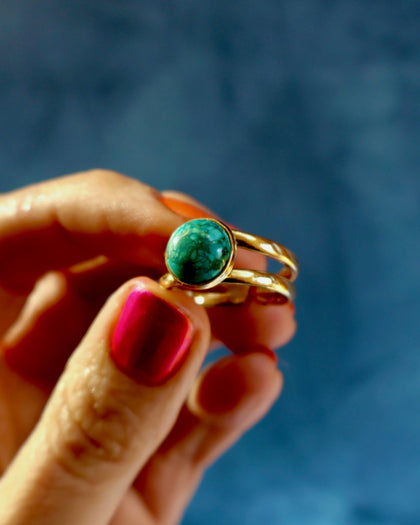 Hubei Turquoise Double Band Ring in Gold Alchemia Adjustable
