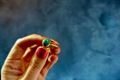 Hubei Turquoise Double Band Ring in Gold Alchemia Adjustable